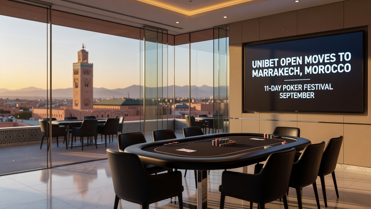 Poker tournament table setup in an international venue